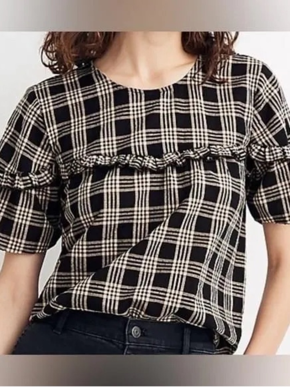 MADEWELL Ruffle‑Yoke top in Metallic Plaid - Cotton
